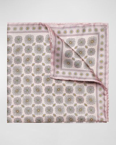 Eton Medallion-Print Tussah Silk Pocket Square - Natural