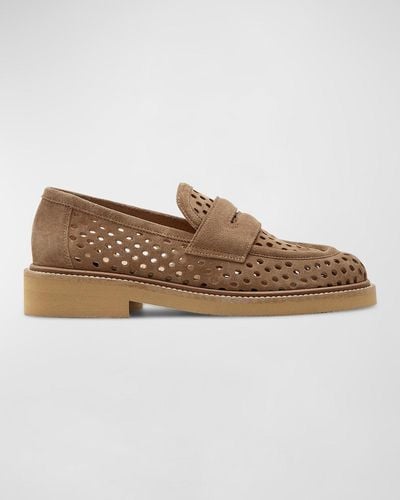 La Canadienne Karter Perforated Suede Penny Loafers - Brown