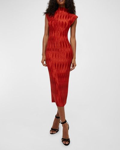 Veronica Beard Gramercy Pleated Satin Midi Dress - Red