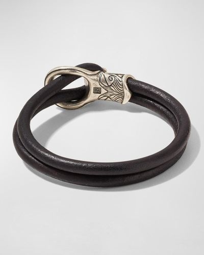 John Varvatos Leather Double Strand Buckle Bracelet - Metallic
