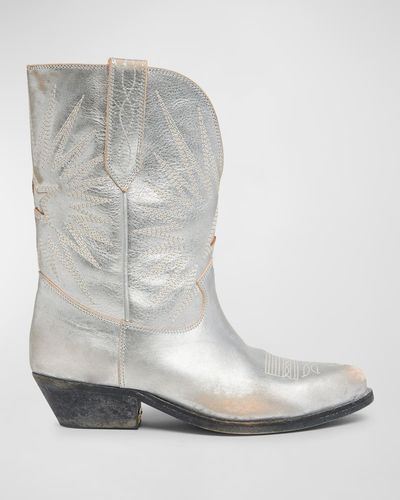 Golden Goose Wish Star Metallic Distressed Cowboy Boots - Gray