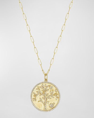 Tanya Farah Yellow Gold Tree Of Life Pendant Necklace With Diamonds - Metallic