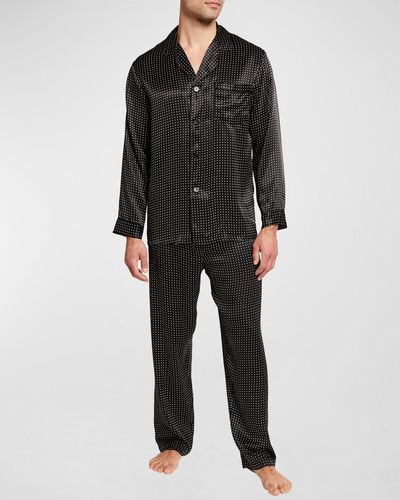 Majestic International Silk Dot Pajama Set - Black