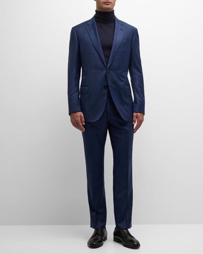 Emporio Armani Screen Plaid Wool Suit - Blue