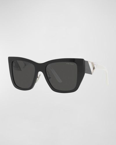 Prada Triangle Logo Square Acetate & Metal Sunglasses - Black