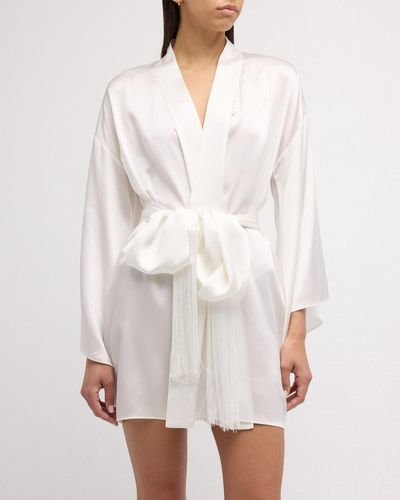 Kiki de Montparnasse Fringe-Trim Silk Mini Kimono Robe - White