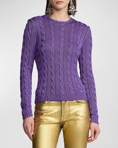 Ralph Lauren Collection Cable-Knit Silk Crewneck Sweater - Purple