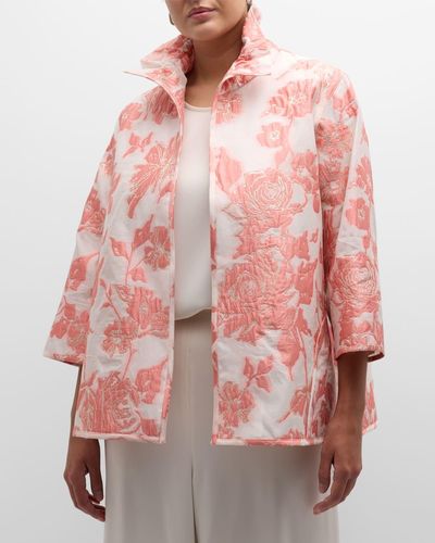 Caroline Rose Plus Plus Coral Rose Devore Metallic A-Line Jacket - Pink