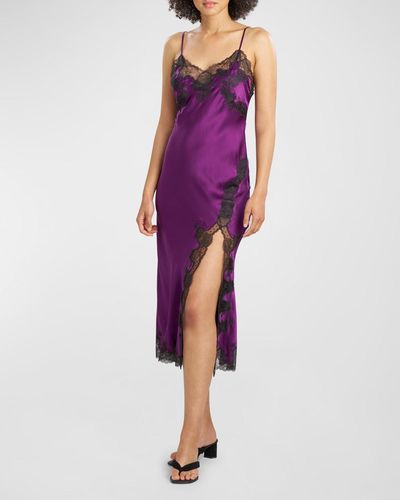 Natori Lolita Sleeveless Lace-trim Charmeuse Nightgown - Purple