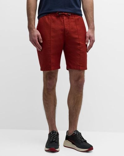 Isaia Cotton-Linen Drawstring Shorts - Red