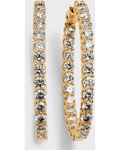 Neiman Marcus 18k Yellow Gold Round Diamond Gh/si Medium Hoop Earrings - Metallic