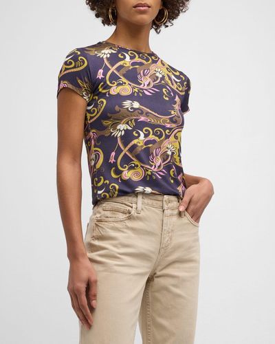 L'Agence Ressi Short-sleeve Abstract Print Top - Natural