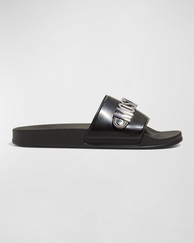Moschino Rubber Pool Slide Sandals W/ Metal Logo - Brown