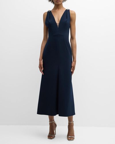 Jenny Packham Lola Plunging Crystal Strappy Gown - Blue