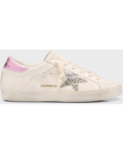Golden Goose Superstar Leather Glitter Low-top Sneakers - Natural