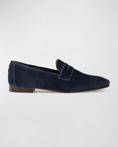 Bougeotte Suede Flat Penny Loafers - Blue