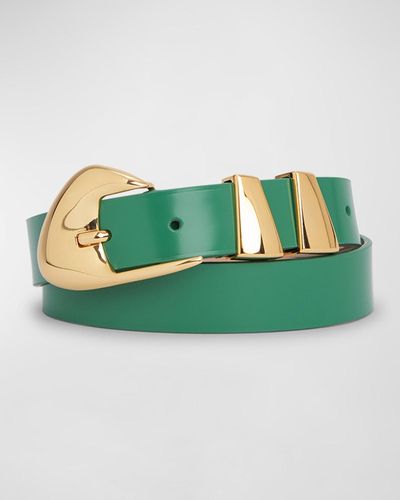 BY FAR Moore Skinny Semi-Patent Leather Belt - Green