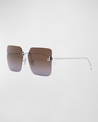Fendi F Monogram Rimless Metal Butterfly Sunglasses - White