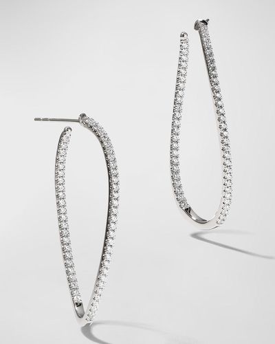Memoire 18kwg Medium Diamond Pave Twist Hoop Earrings - White