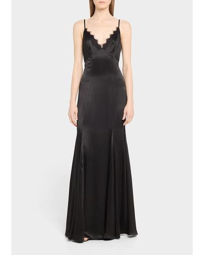 L'Agence Zanna Lace-Trim Silk Gown - Black