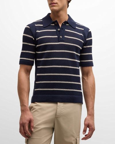 Teddy Vonranson Openwork Striped Polo Shirt - Blue