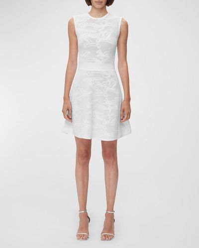 Hervé Léger Textured Jacquard Sleeveless A-line Mini Dress - White