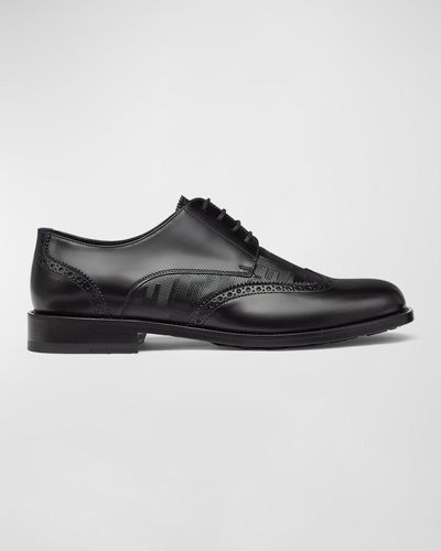 Fendi O'Lock Vita Leather Wingtip Derby Shoes - Black