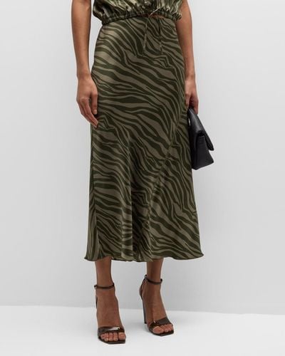 ATM Silk Charmeuse Zebra Stripe Maxi Skirt - Green