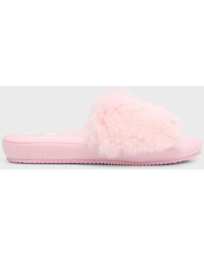 Skin Whitely Plush Open-toe Faux Fur Slide - Pink