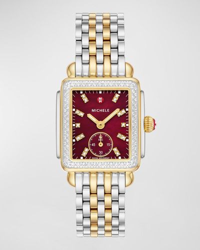 Michele Deco Mid Two Tone 18K Plated Diamond Watch - White