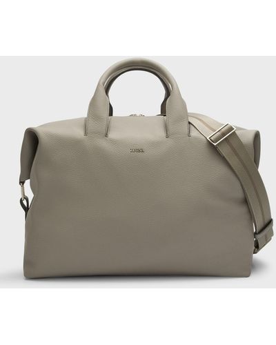 ZEGNA Holdall Raglan Leather Duffle Bag - Gray