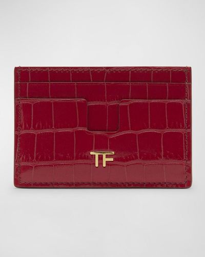 Tom Ford Shiny Croc-embossed Card Case - Red
