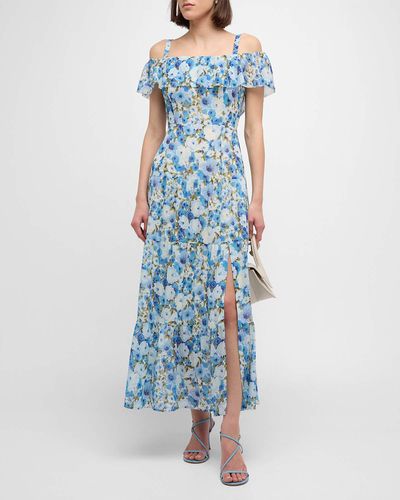 PAIGE Carmelia Floral Off-Shoulder Tiered Maxi Dress - Blue