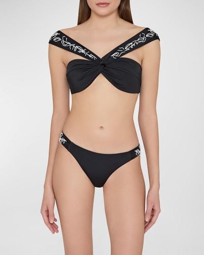 Milly Cabana Beaded Applique Bikini Bottoms - Black