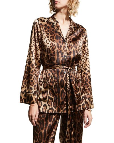 Dolce & Gabbana Belted Leopard-Print Pajama Shirt - Brown