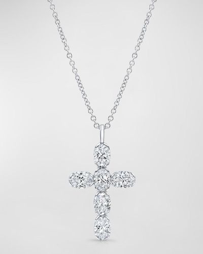 Rahaminov Diamonds 18k White Gold Oval Diamond Cross Pendant Necklace