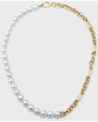 Pearls By Shari 18k Yellow Gold Pearl And Chain Link Necklace - Natural