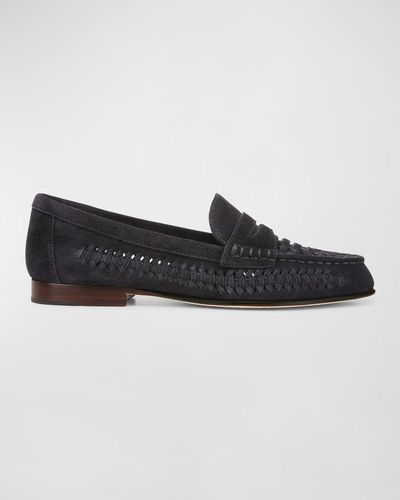 Veronica Beard Raffia Leather Slip-On Penny Loafers - Natural