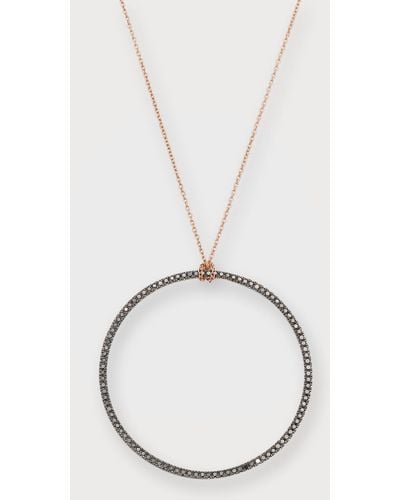 Ginette NY 18k Rose Gold Black Diamond Circle On Chain Necklace - Natural