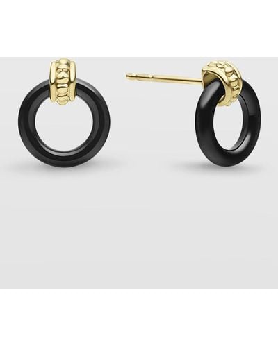 Lagos 18k Caviar Black Ceramic 10mm Drop Earrings - Metallic