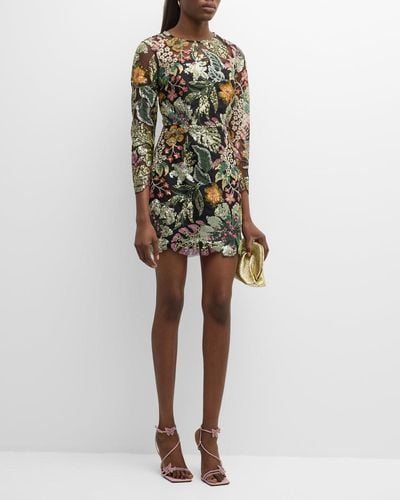 MILLY Scottie Sequin Floral-Embroidered Mini Dress - Multicolor