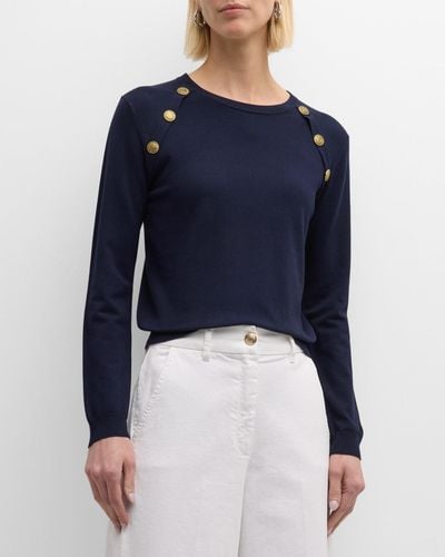 Marella Serata Button-Embellished Crewneck Sweater - Blue