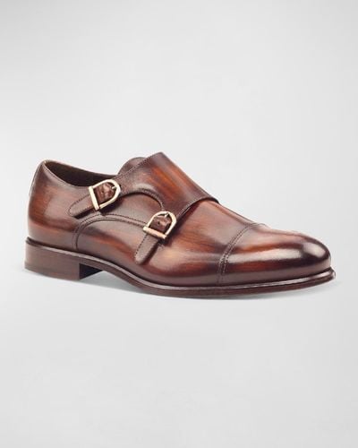 Ike Behar Regal Two-Tone Patina Leather Double-Monk Loafers - Brown
