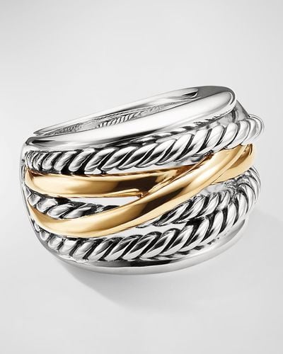 David Yurman Crossover Ring In Silver With 14k Gold, 17mm, Size 9.5 - Metallic