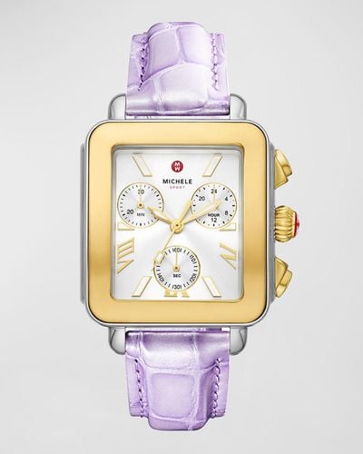 Michele Deco Sport Two-Tone Leather Watch - Purple