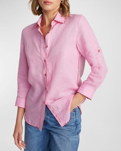 Robert Graham Hadley Embroidered Button-Down Linen Shirt - Pink