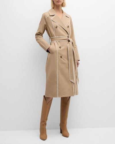 L'Agence Venus Trench Coat With Contrast Trim - Natural