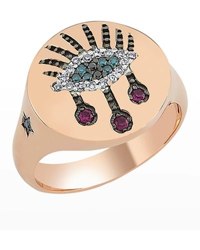 BeeGoddess Eye Light 14k Diamond And Ruby Pinky Ring, Size 7 - Natural