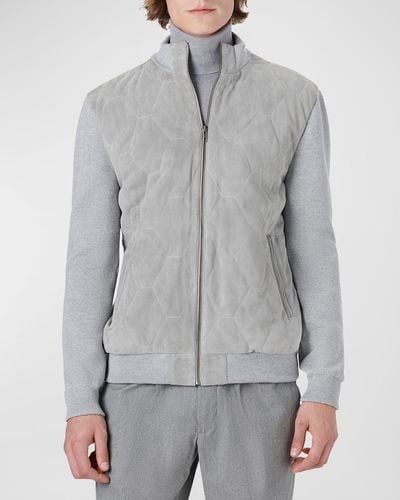 Bugatchi Honeycomb Suede Full-Zip Sweater Jacket - Gray