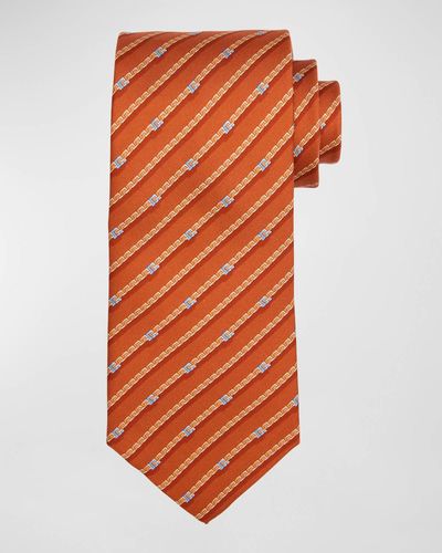 Ferragamo Venere Silk Gancini Stripe Tie - Orange